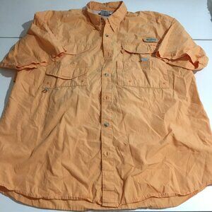 Columbia Mens Large Orange Short Sleeve Fishing Shirt Vented